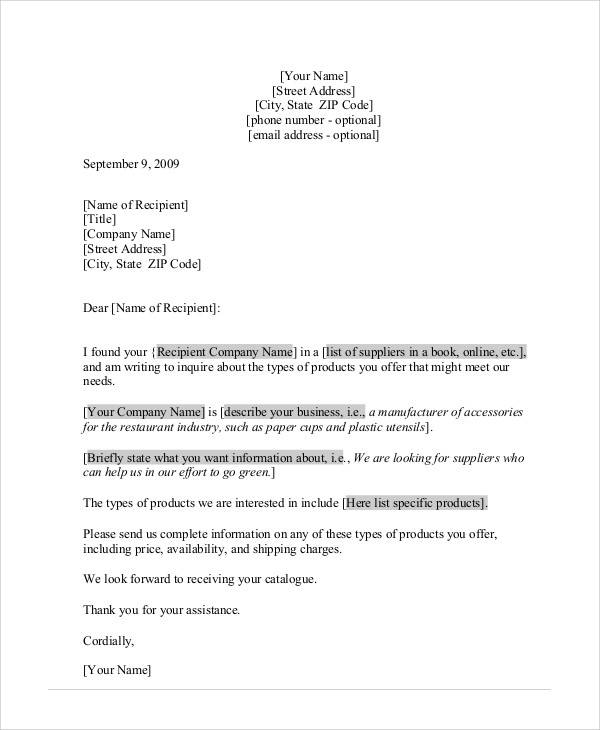 business inquiry letter example