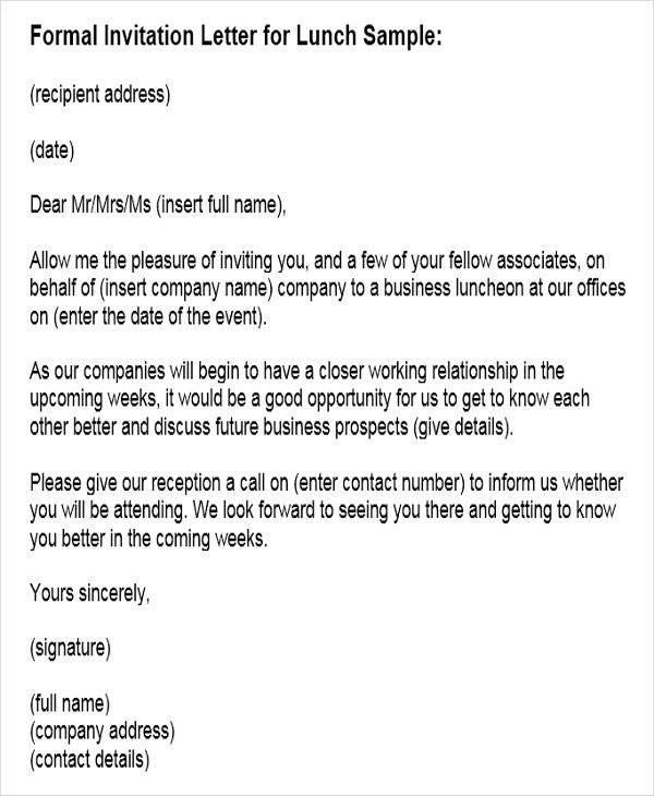 business lunch invitation letter