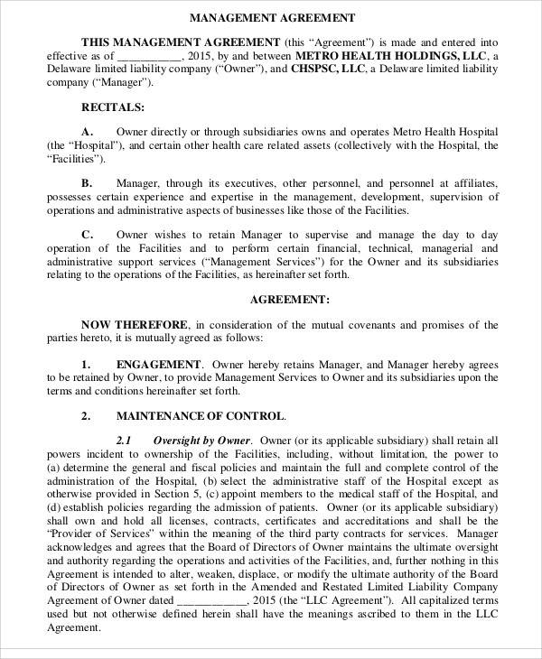 business management contract agreement