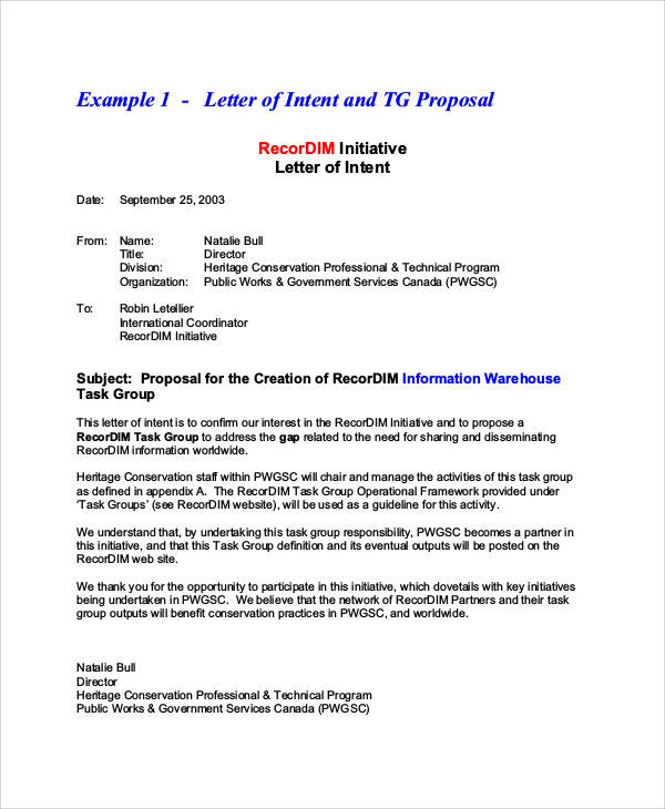 business proposal letter of intent