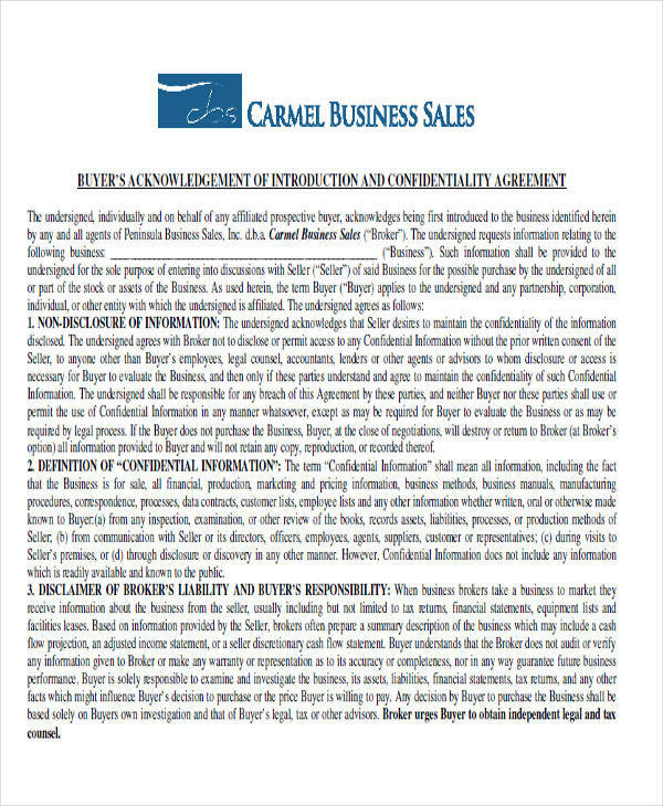 business sale confidentiality agreement1