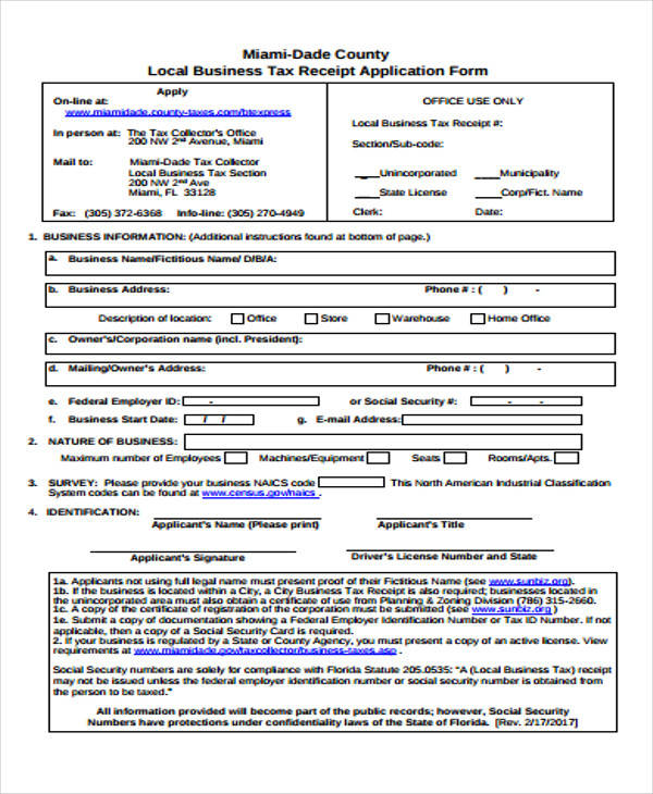 business tax receipt form