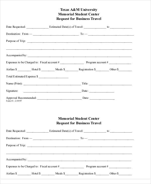business travel requisition form