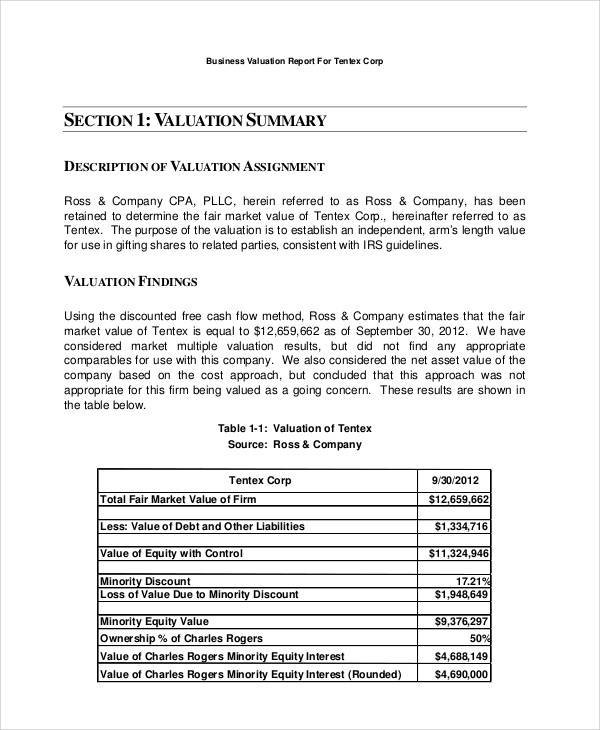 how to prepare business valuation report