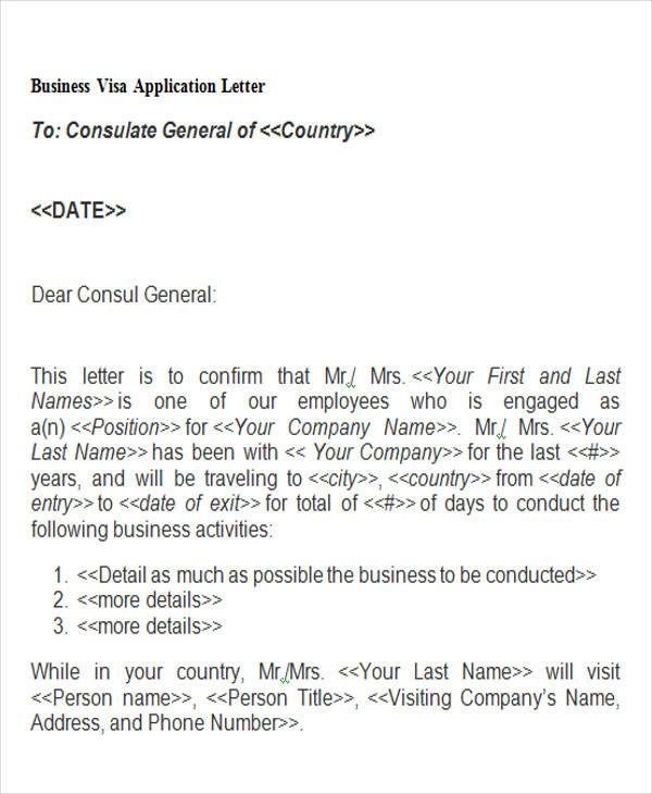 cover letter business visa