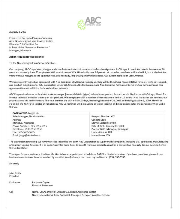 business visitor visa invitation letter