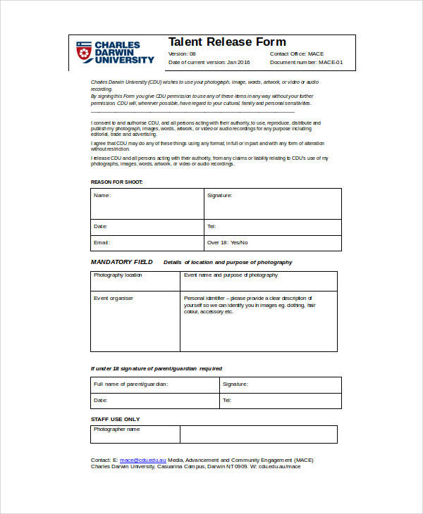 cdu talent release form