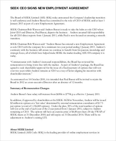 ceo agreement employment Agreements PDF Sample in