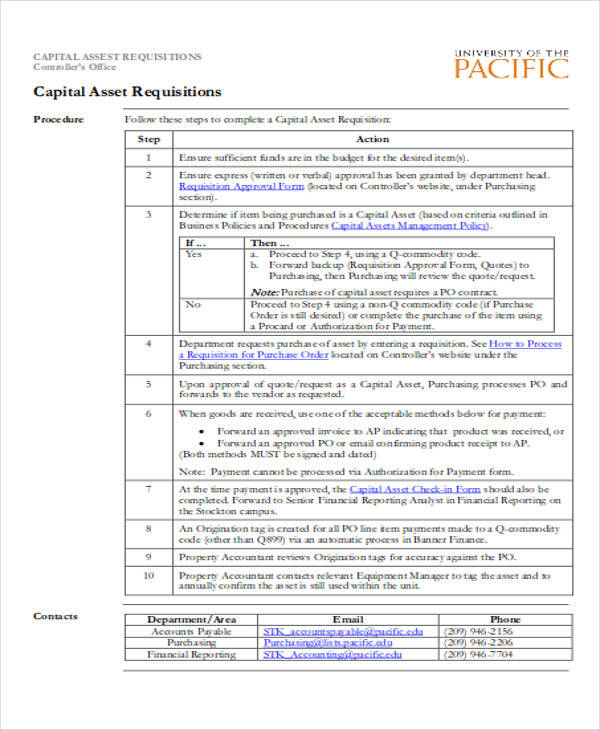 capital asset requisition form