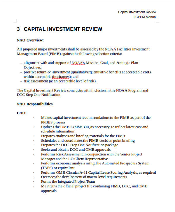 capital investment review form