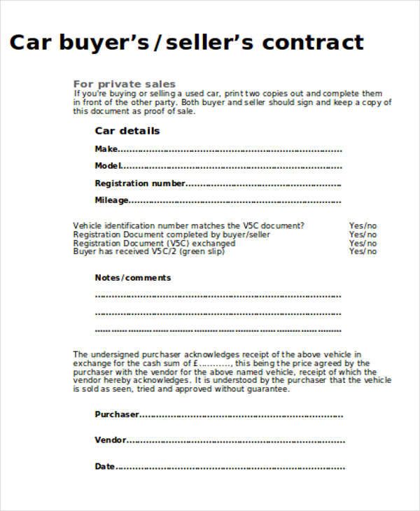 FREE 11+ Sample Car Sales Contracts in MS Word PDF Pages