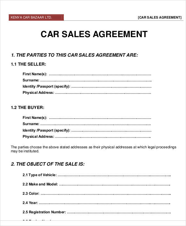 car sales agreement