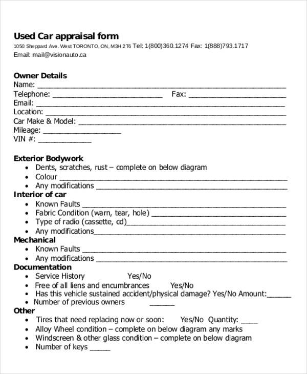 car sales appraisal format