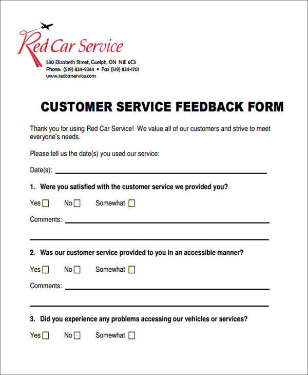 car service feedback form