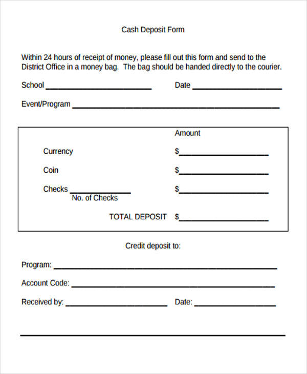 cash deposit receipt form