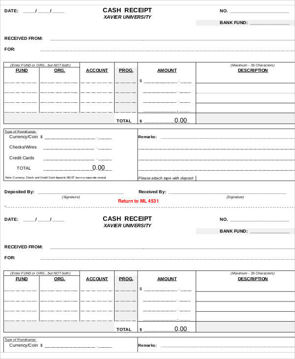 cash receipt deposit form