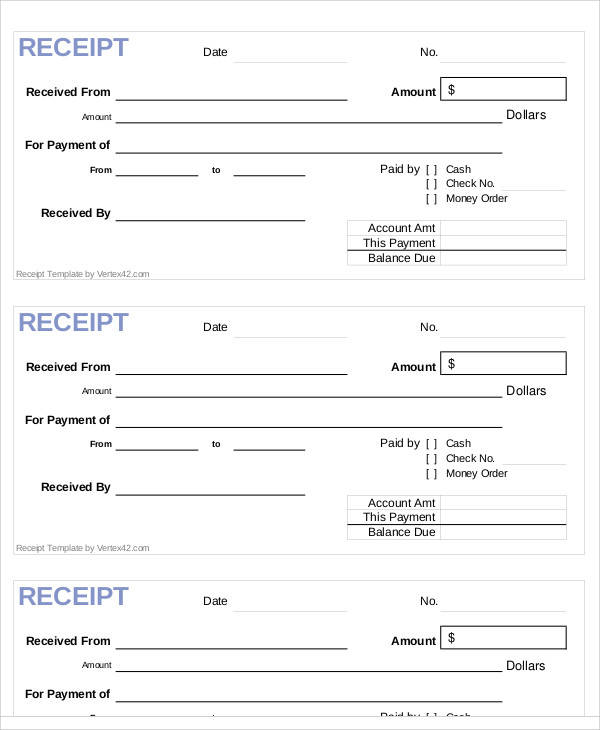 cash receipt form example