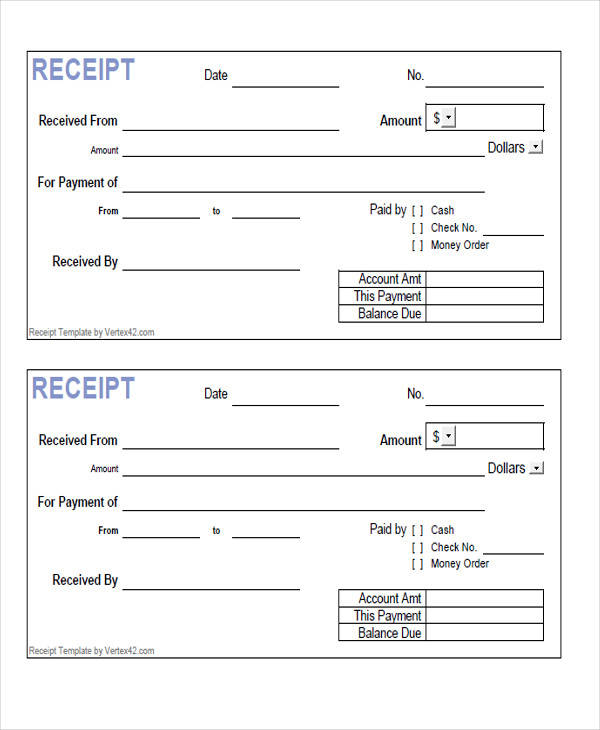 cash receipt payment sample