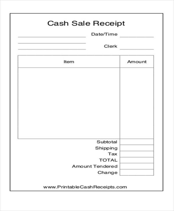 cash sales receipt form