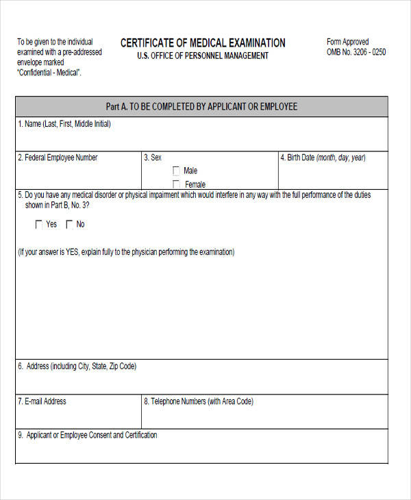 certificate of medical examination form