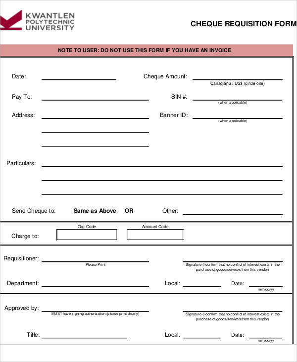 cheque payment requisition form