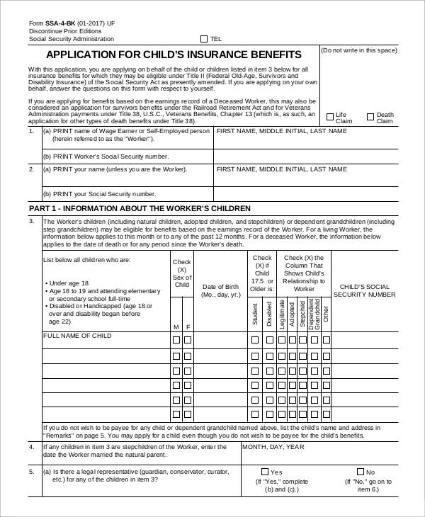 child insurance benefit application form