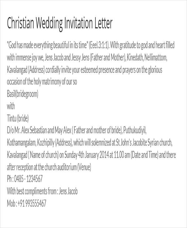 christian wedding invitation letter