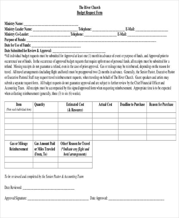 church budget request form