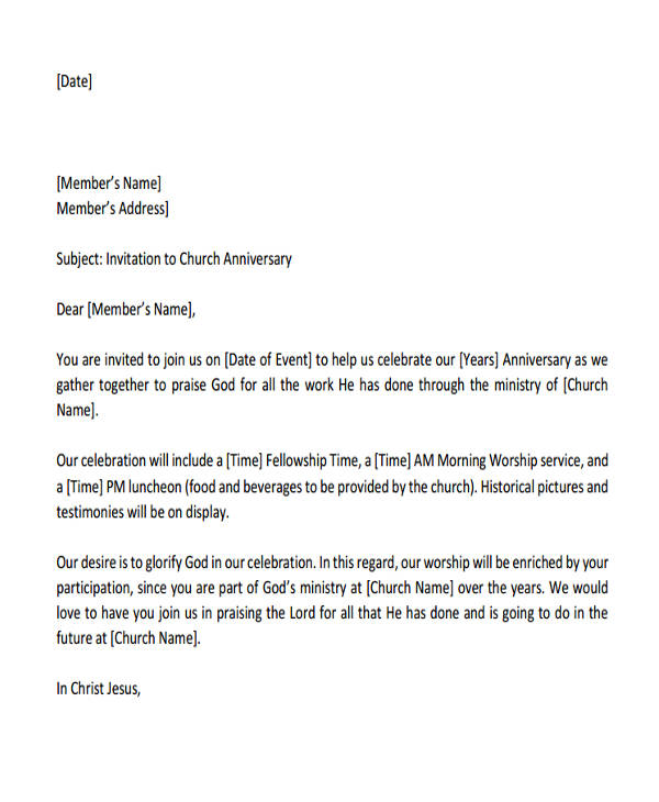 sample letter of invitation to church program
