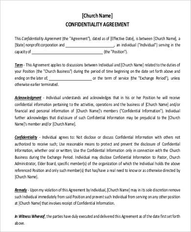 church generic confidentiality agreement