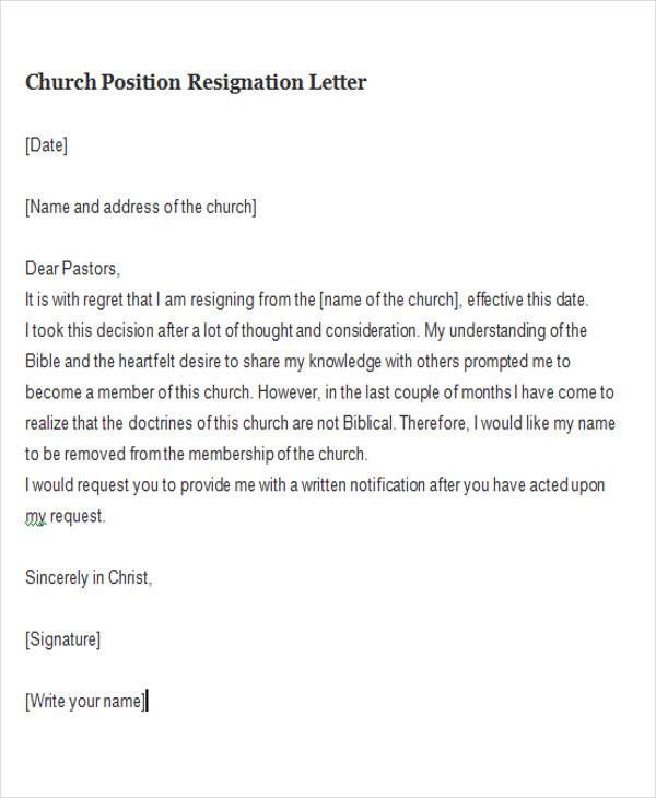 church position resignation letter1