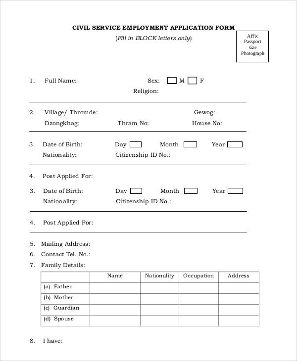 civil service employment application form