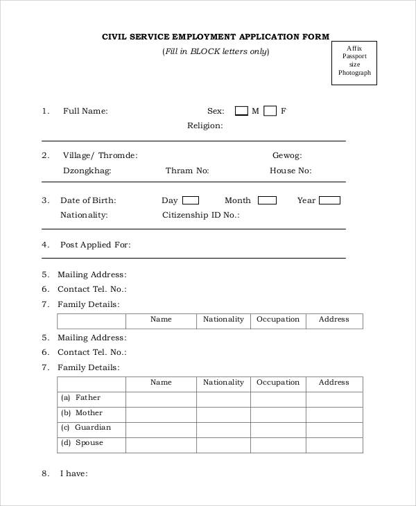 civil service employment application form1