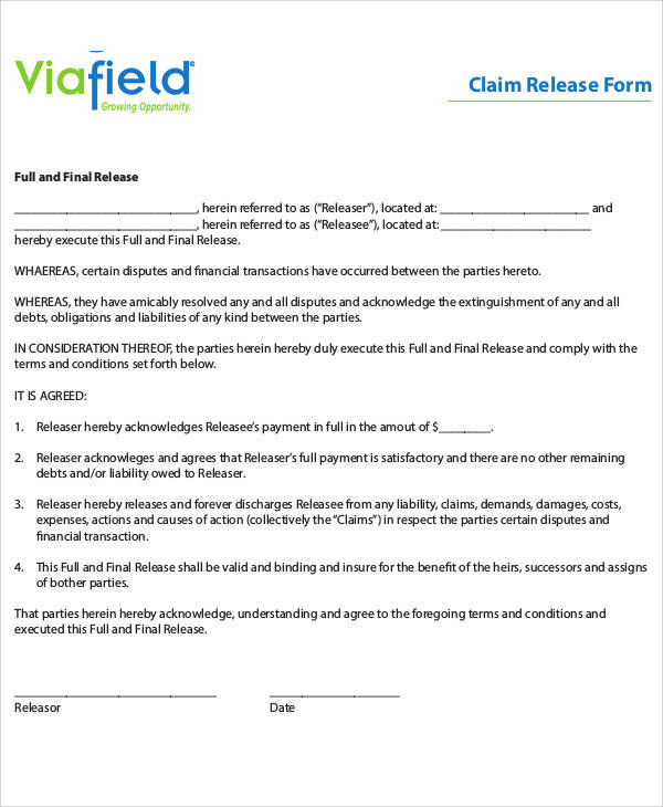 claim payment release form