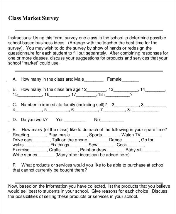 class market survey form
