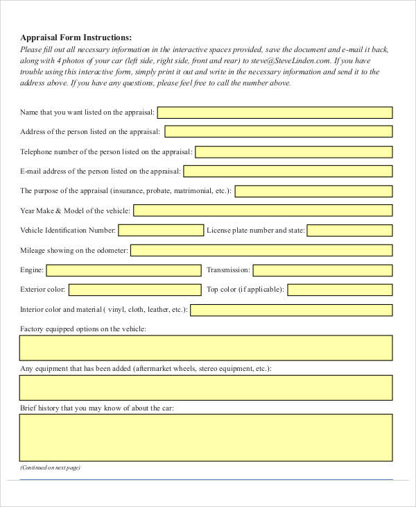 classic car appraisal form