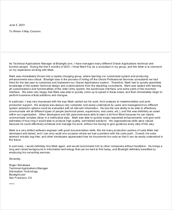 Client Reference Letter Sample