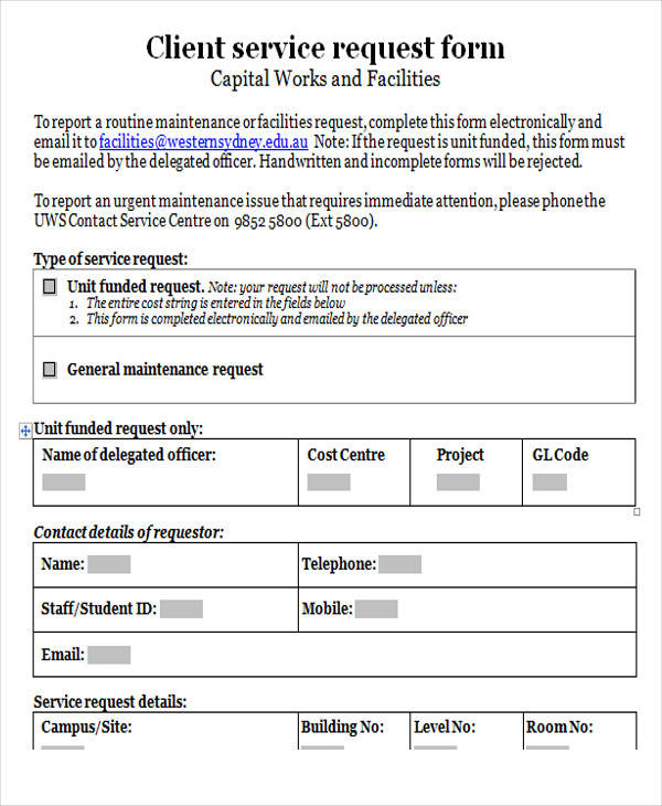 client service request form