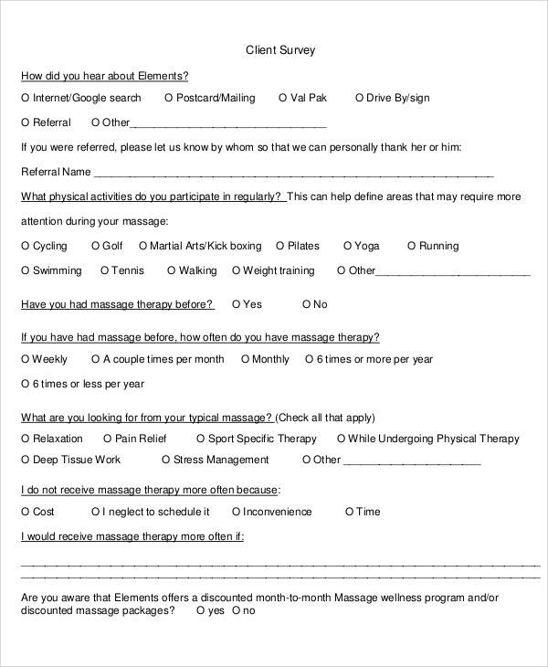 client survey form sample