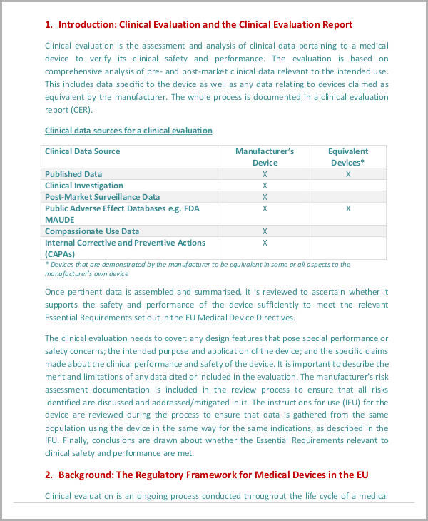 Clinical Evaluation Report Template Mdr