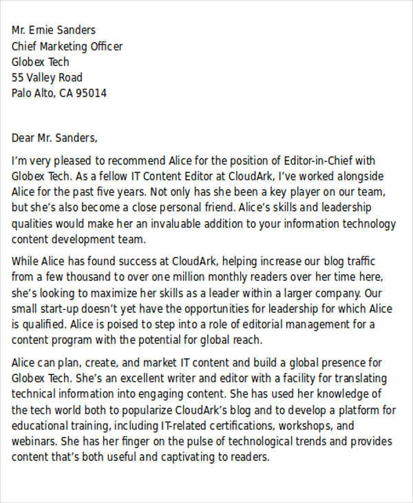 Letter Of Recommendation For Coworker Examples from images.sampletemplates.com