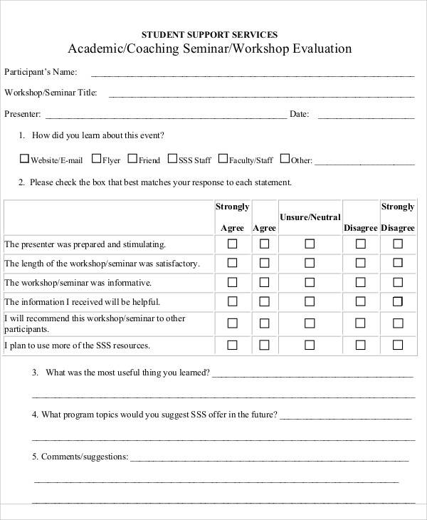 coaching workshop evaluation form