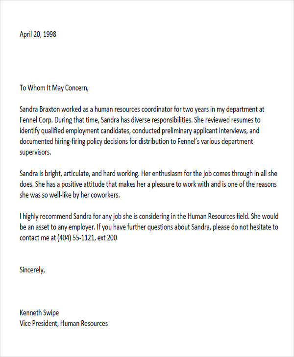 colleague recommendation letter sample