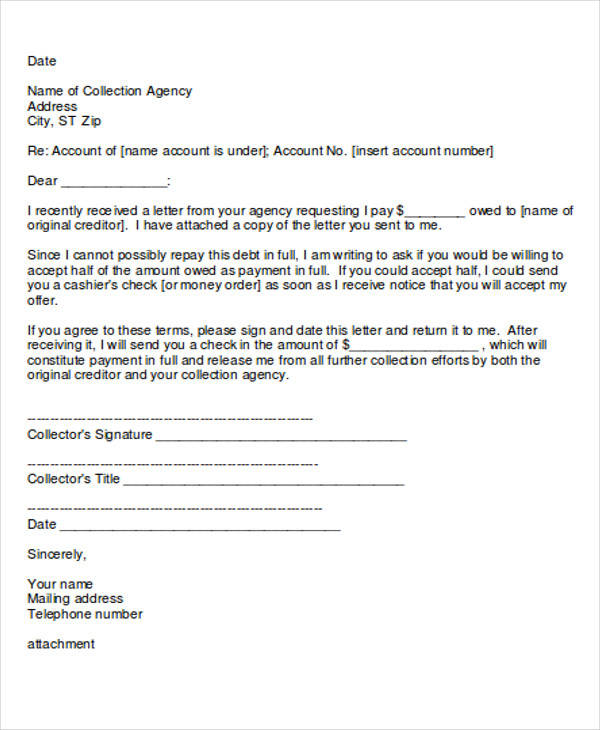 collection agency settlement letter