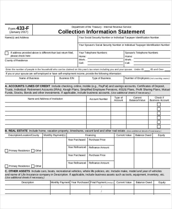 collection statement of information form