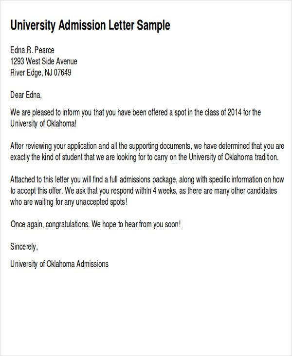 example of an application letter for college