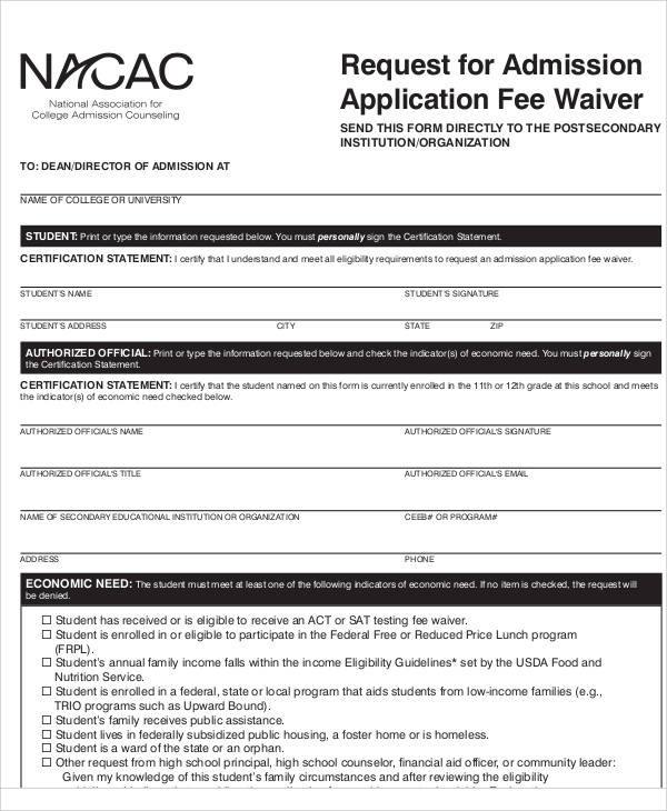 college application fee waiver form