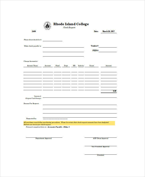 college check requisition form