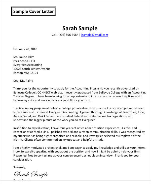 sample cover letter for students