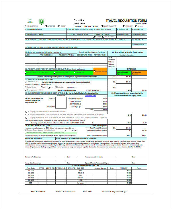 college travel requisition form